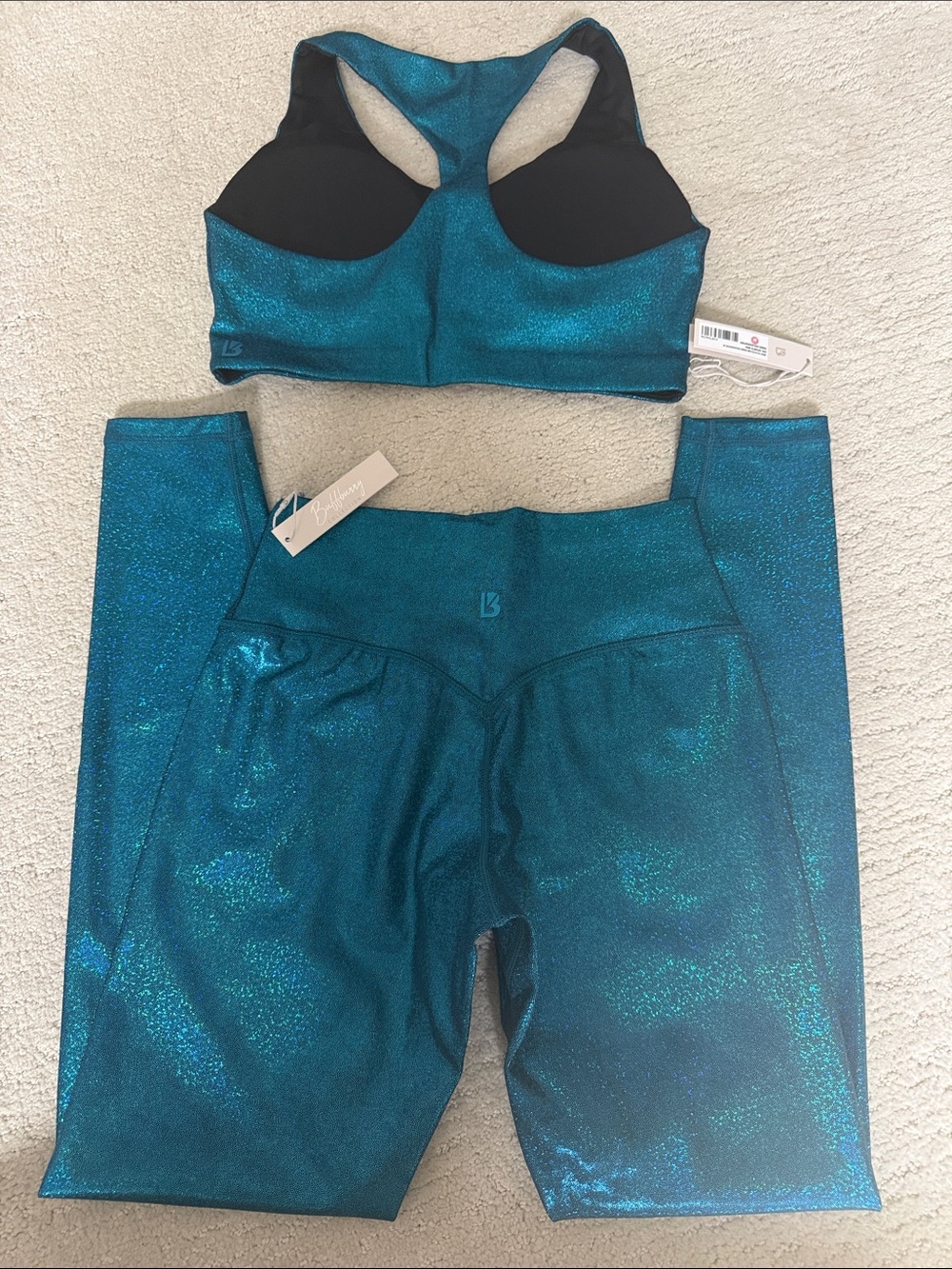 Buffbunny mermaid Collection Teal Metallic women’s ' Leggings and matching bra - Picture 3 of 6